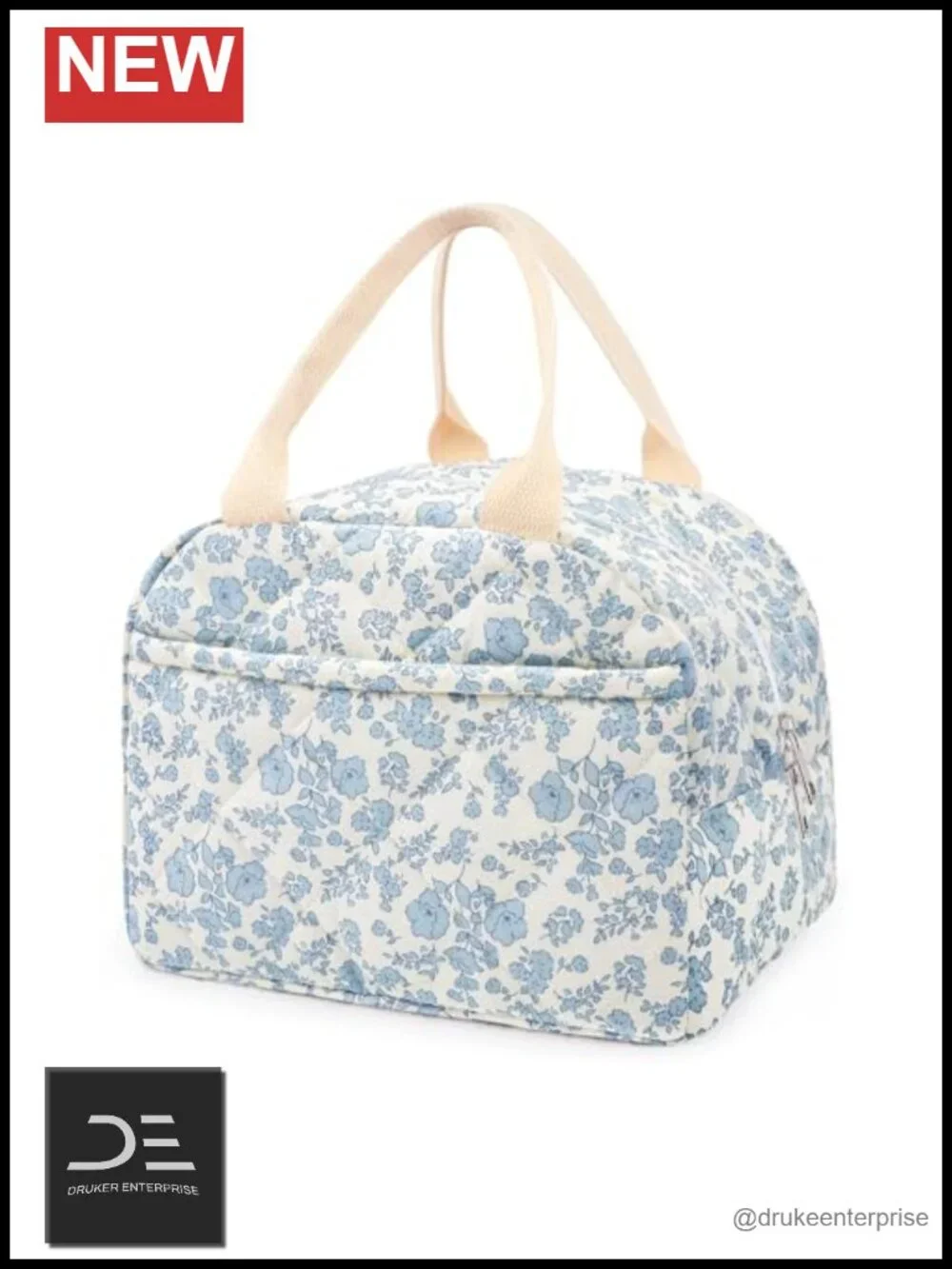 Cotton Quilted Insulated Lunch Bag, Reusable Floral Lunch Tote, Cooler Bag
